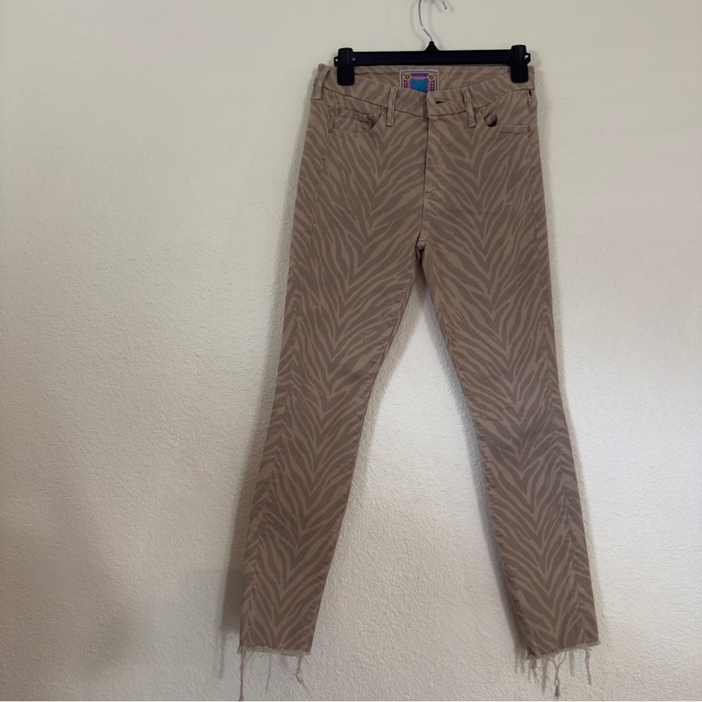Mother Jeans Size 27 The Looker Ankle Fray in Sweet Stripes Khaki Dangerous Game - Picture 4 of 13